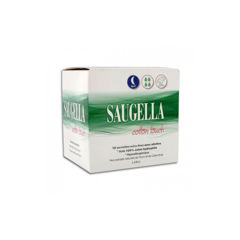 Saugella cotton touch, 12 serviettes hygiéniques Nuit