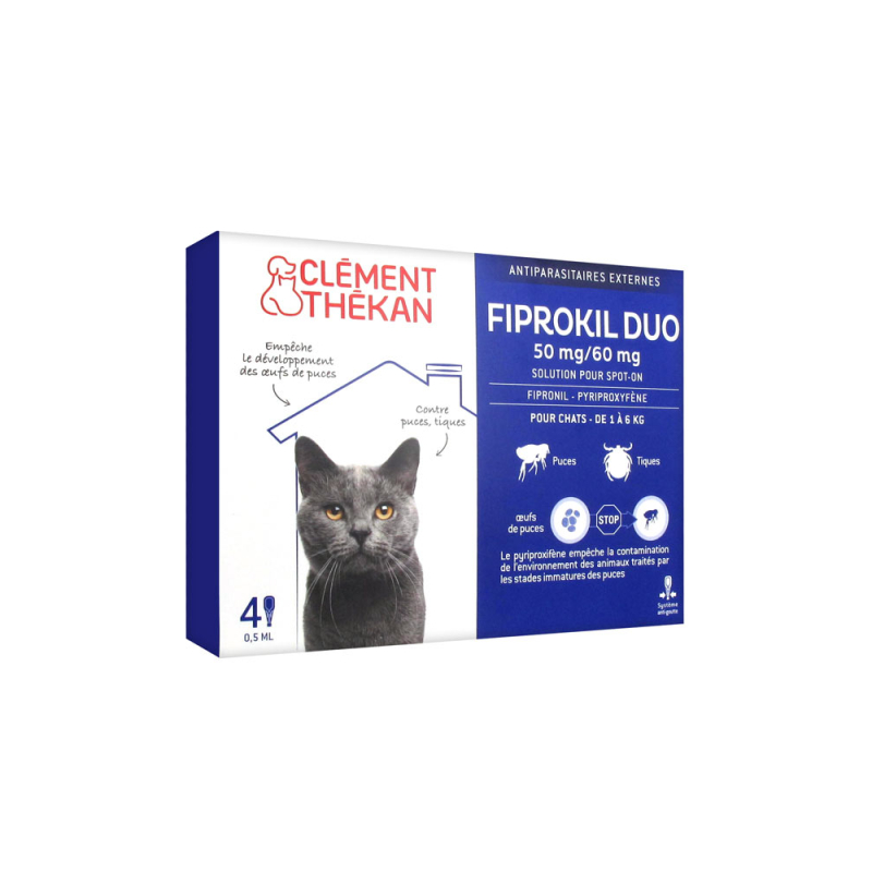 Clément Thékan Fiprokil Duo 50mg/60mg Chat 1-6kg - 4 x 0.5ml