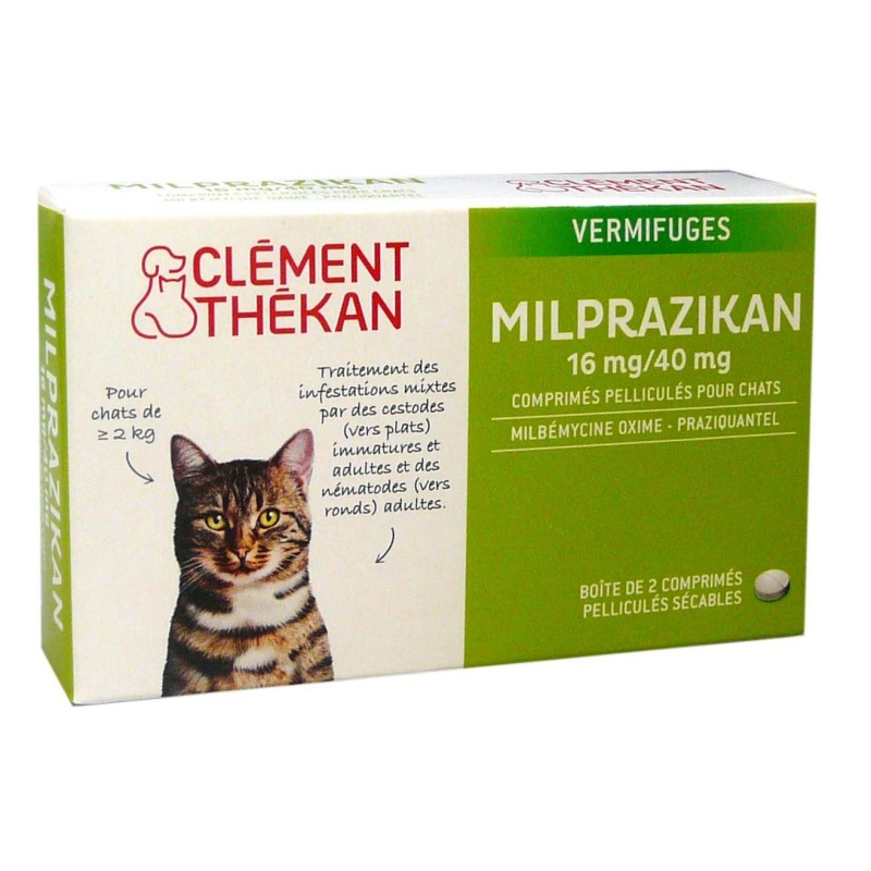 Clément Thékan Milprazikan Vermifuge 16mg/40mg Chats - 2 comprimés