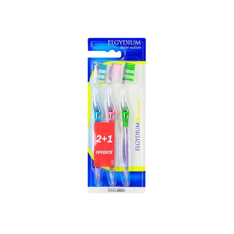 Elgydium Brosse à Dents Inter-Active Souple - 3 unités