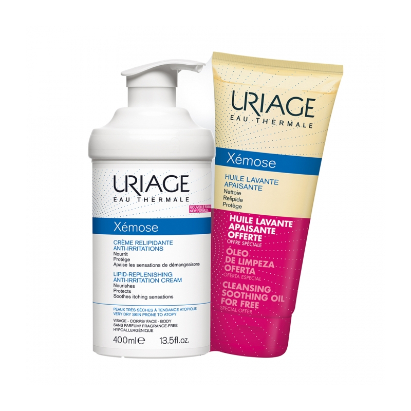 Uriage Xémose Crème Relipidante Anti-Irritations 400 ml + Huile Lavante Apaisante 200 ml Offerte