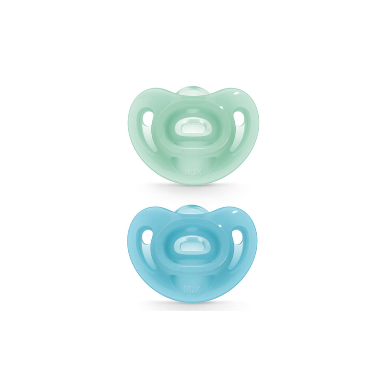 NUK Sensitive 2 Sucettes Silicone 0-6 Mois - Bleu/Vert