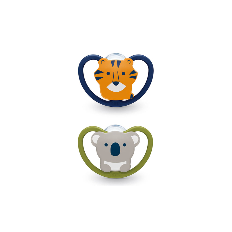 NUK Space 2 Sucettes Silicone 0-6 Mois - Koala/Lion