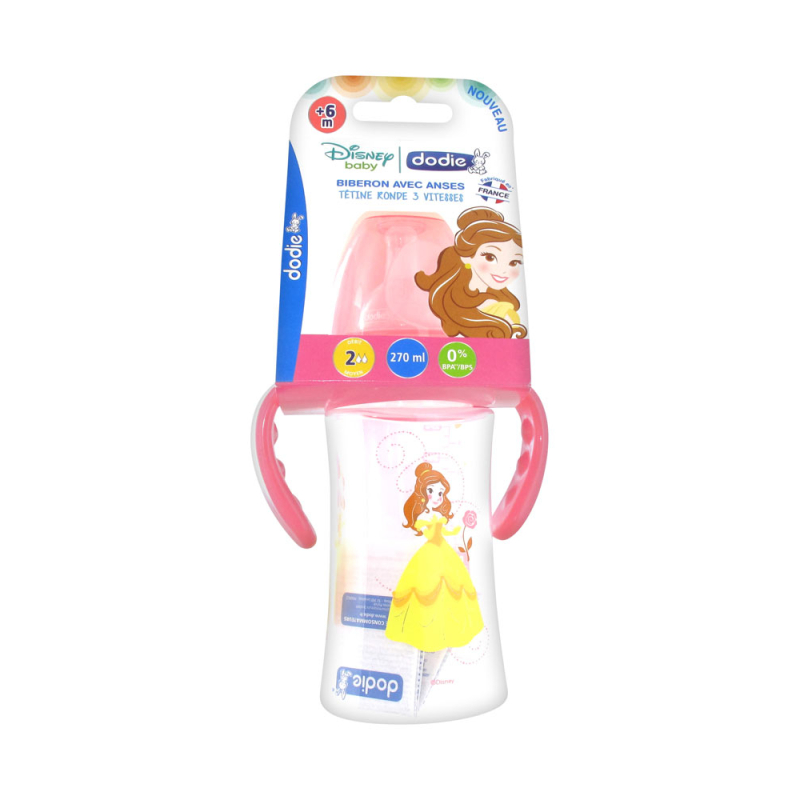 Dodie Disney Baby Biberon Anti-Colique Tétine Ronde 3 Vitesses Princess - 270 ml 6 Mois et + 