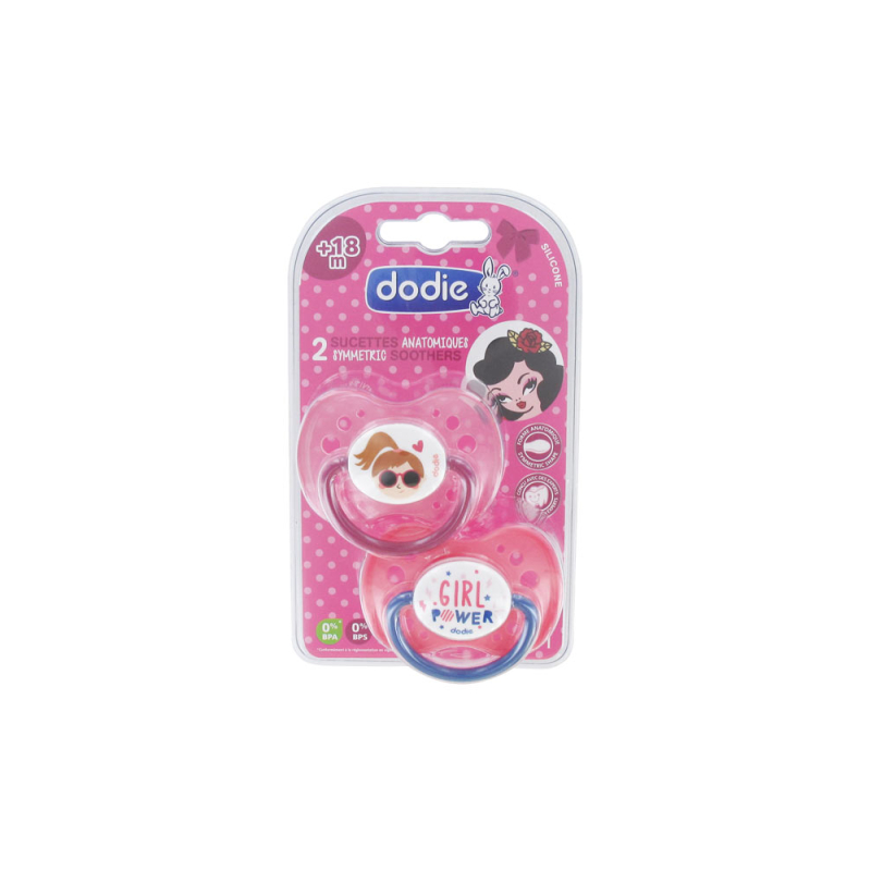 Dodie 2 Sucettes Anatomiques Silicone Modèle : Girl Power N°A71 - 18 Mois et + 