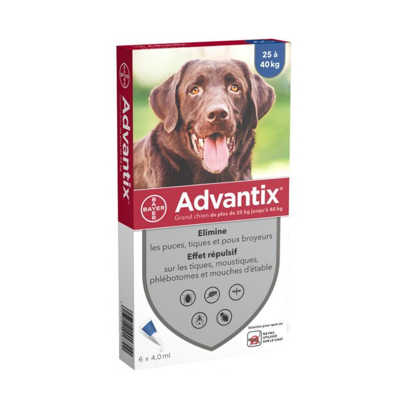 Bayer Advantix Grand Chien entre 25 kg 40 kg - 6 pipettes 