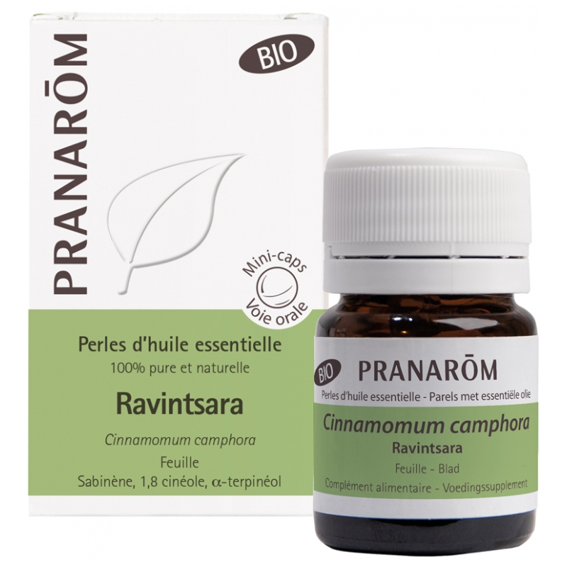 Pranarôm Perles d'Huile Essentielle Ravintsara (Cinnamomum camphora) Bio - 60 Perles