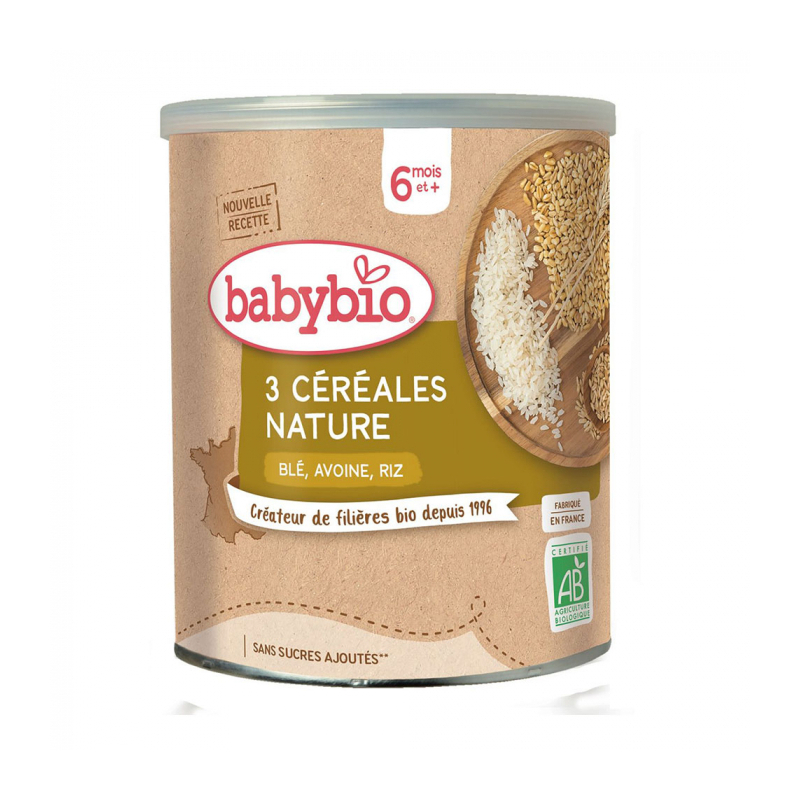 Babybio 3 Céréales Nature  6 mois et plus - 220g