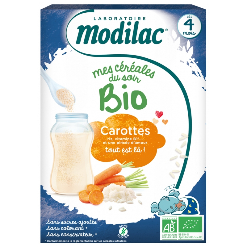 Modilac Mes Céréales du Soir Bio Dès 4 Mois Carottes - 250g