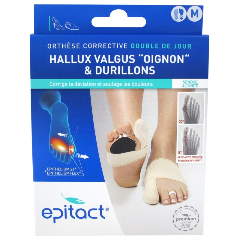 Epitact Hallux Valgus Oignon & Durillons Orthèse Corrective Double de Jour Pied Droit - Taille : M