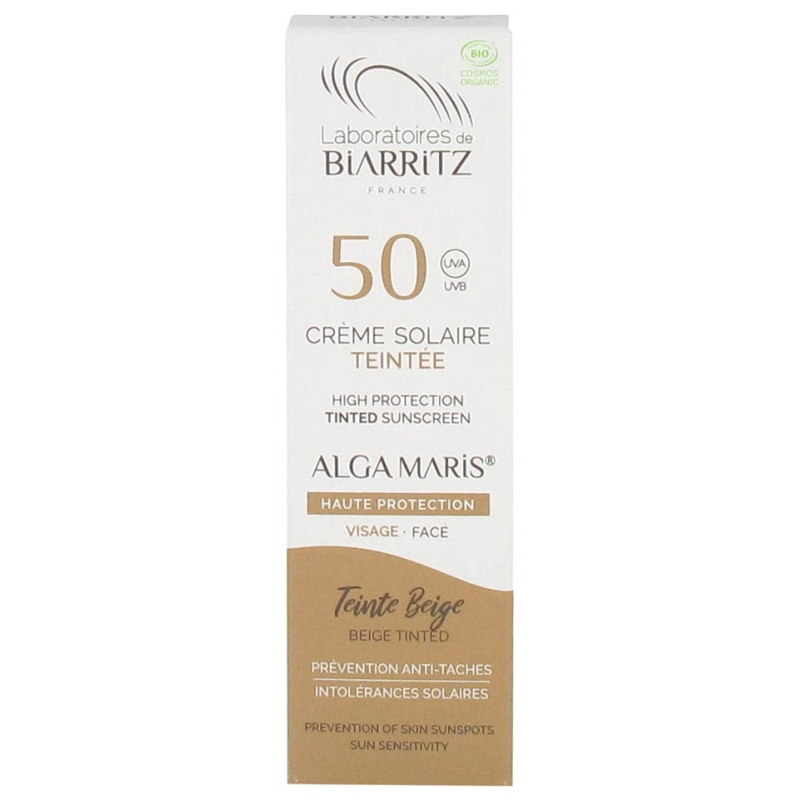 Biarritz Alga Maris Crème Solaire Teintée Visage SPF50 Bio - 50ml