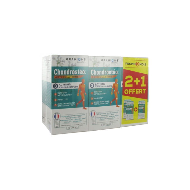 Granions Chondrostéo+ Articulations - Lot de 3 x 90 Comprimés dont 90 Comprimés Offerts