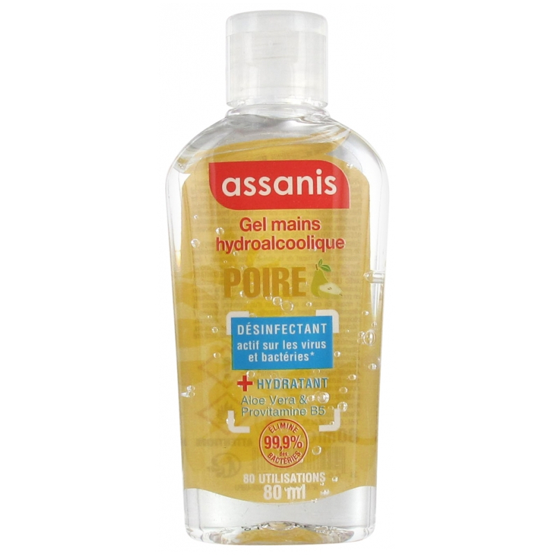 Assanis Pocket Gel Hydroalcoolique Sans Rinçage pour les Mains  Senteur : Poire - 80 ml