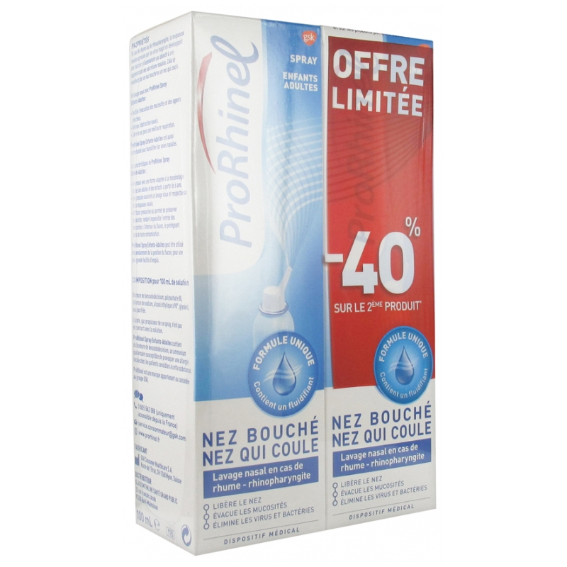 ProRhinel Spray Nasal Enfants/Adultes - Lot de 2 x 100 ml