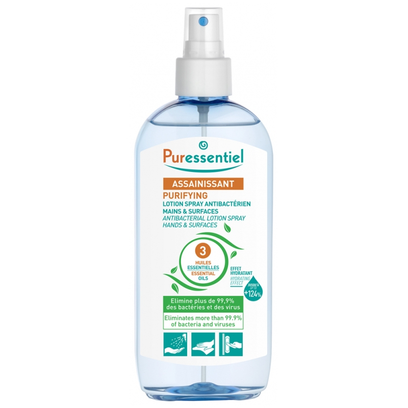 Puressentiel Assainissant Lotion Spray Antibactérien Mains & Surfaces aux 3 Huiles Essentielles - 250 ml