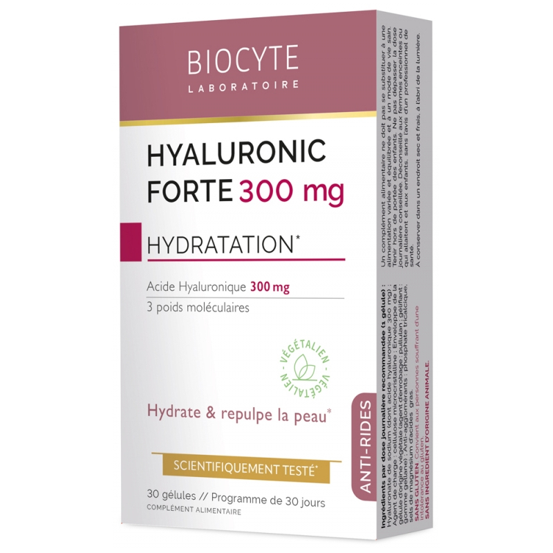 Biocyte Hyaluronic Forte 300 mg Anti-Âge - 30 Gélules + 1 Bracelet Offert