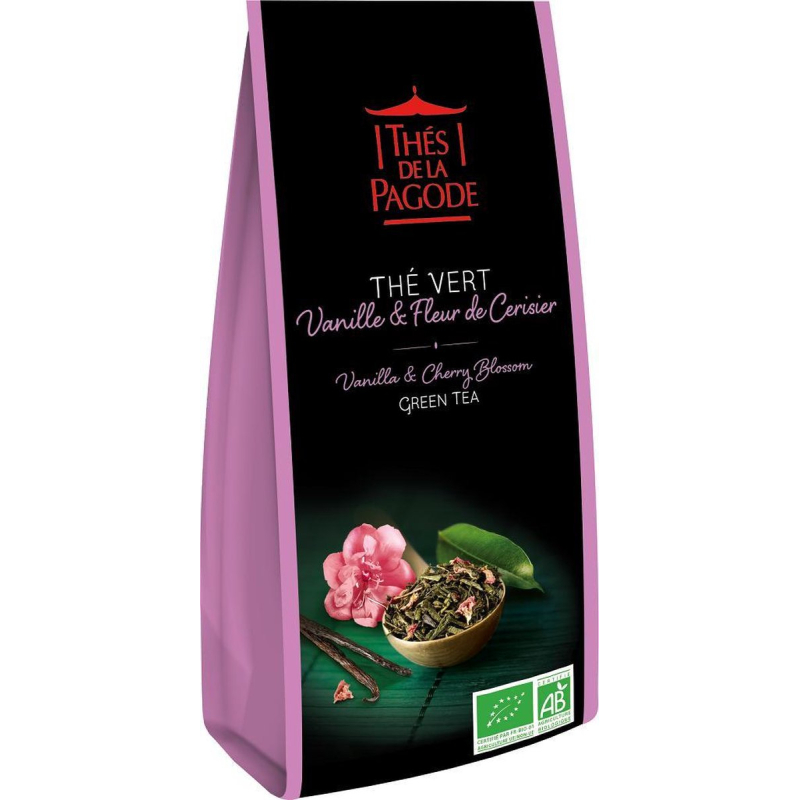 Thés de la Pagode thé vert Vanille et Fleur de Cerisier bio - 100gr 