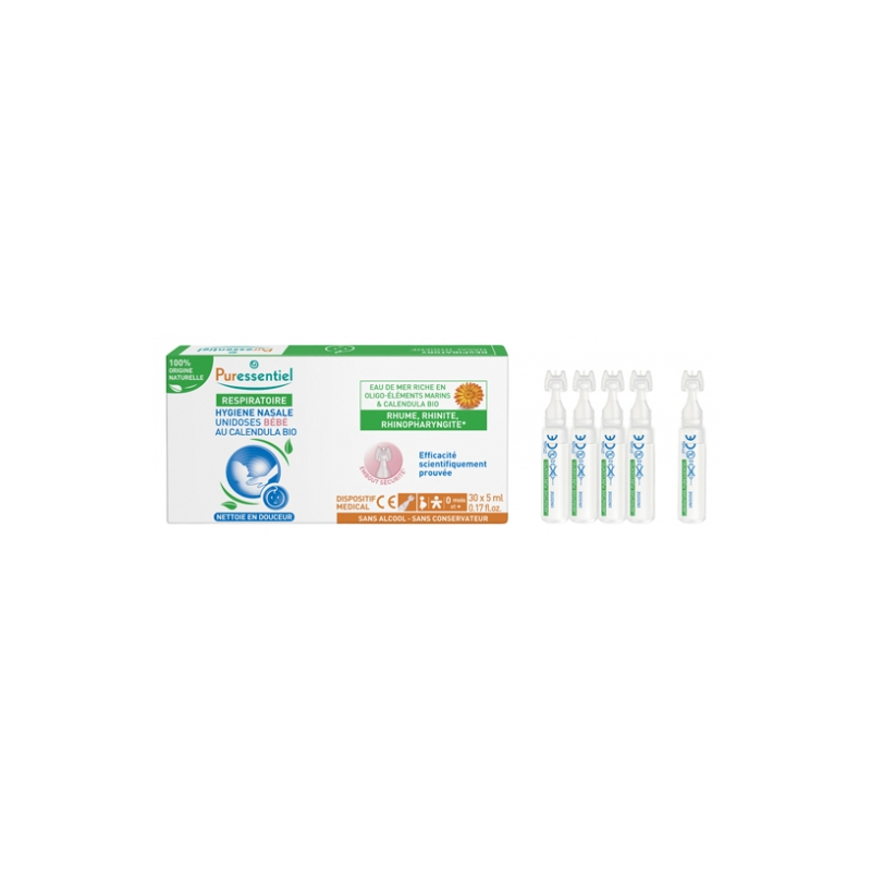 Puressentiel Respiratoire Hygiène Nasale Unidoses Bébé au Calendula Bio - 30 Unidoses 