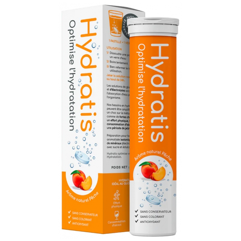 Hydratis Solution d'Hydratation - Arôme : Pêche - 20 Pastilles Effervescentes