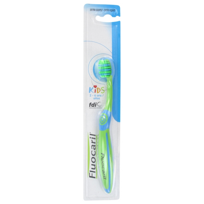 Fluocaril Brosse à Dents Kids 2-6 Ans Extra-Souple Couleur : Vert et Bleu - 1 unité