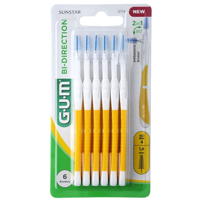 GUM Bi-Direction Brossettes Interdentaires 1.4mm  - 6 brossttes