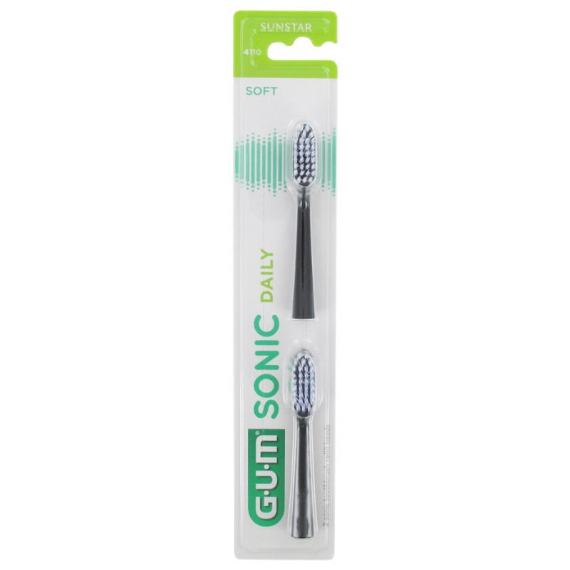 GUM Sonic Daily Têtes de Brosse Souple 4110 - Couleur : Noir 2 - 2 unités 