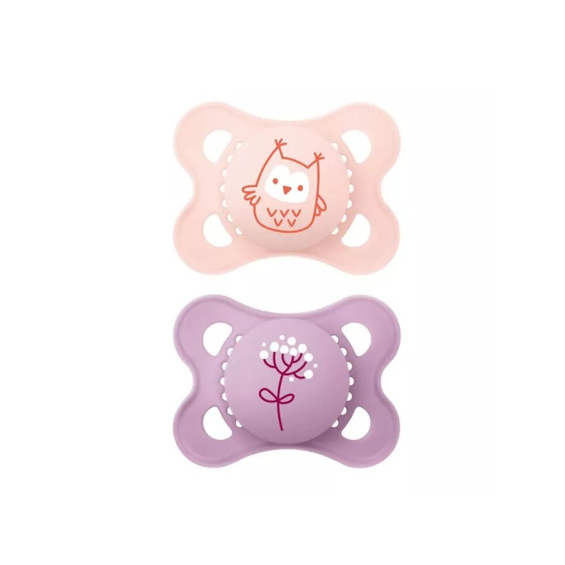 MAM Original Sucettes Anatomique Silicone 2-6 mois Couleur Nature Animaux-Hibou - Fleurs - 2 unités 