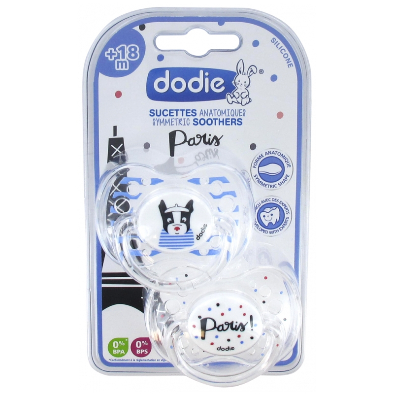 Dodie 2 Sucettes Anatomiques Silicone 18 Mois et + N°A88 - Modèle : Paris - 2 unités 