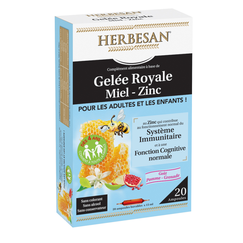  Herbesan Gelée Royale miel zinc - 20 ampoules