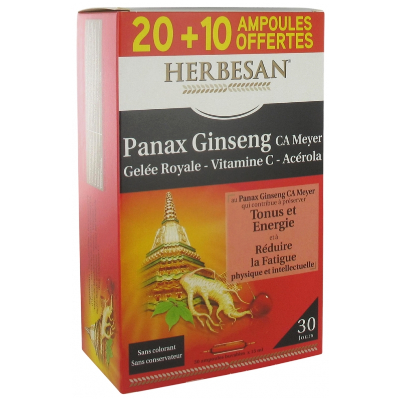 Herbesan Panax Ginseng - 20 ampoules + 10 offertes 