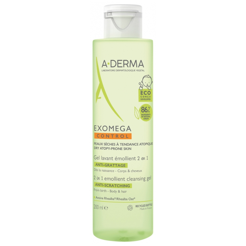 A-DERMA Exomega Control Gel Lavant Émollient 2en1 Anti-Grattage - 200 ml