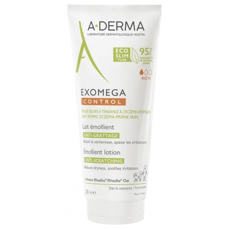  A-DERMA Exomega Control Lait Émollient Anti-Grattage Tube Eco Conçu - 200 ml