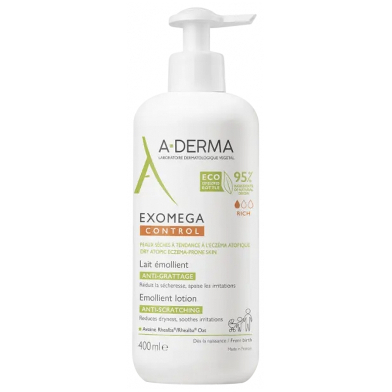 A-DERMA Exomega Control Lait Émollient Anti-Grattage Flacon Eco Conçu - 400 ml