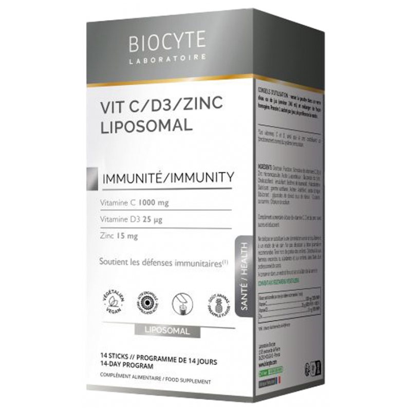 Biocyte Vitamine C/D3/Zinc Liposomal - 14 Sticks