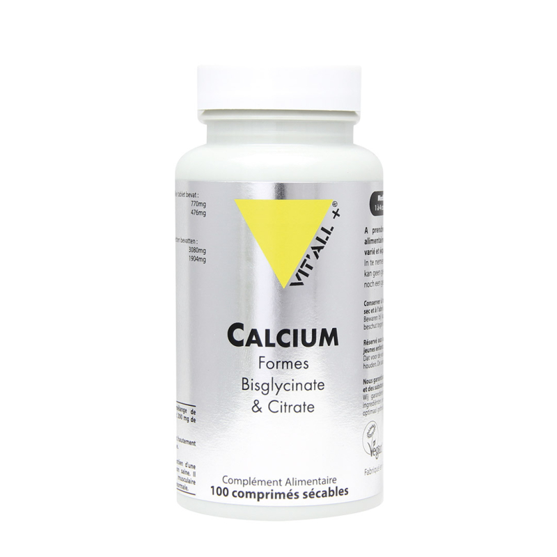 Vitall+ Calcium Formes Bisglycinate et Citrate - 100 comprimés sécables