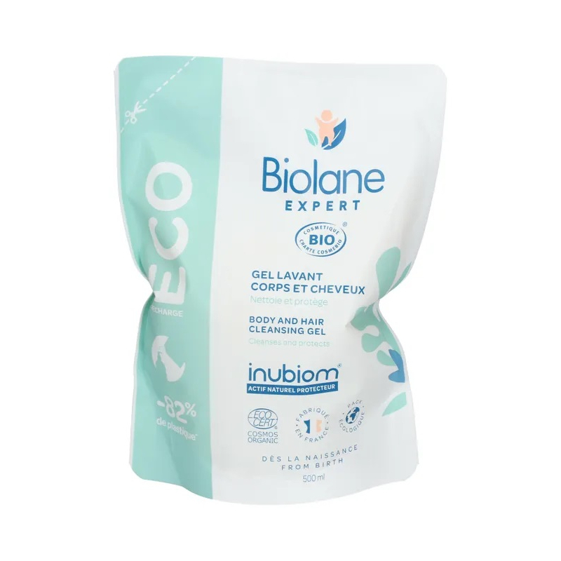 Biolane Expert - Gel Corps & Cheveux Bio - Peaux Sensibles - Éco Recharge - 500ml