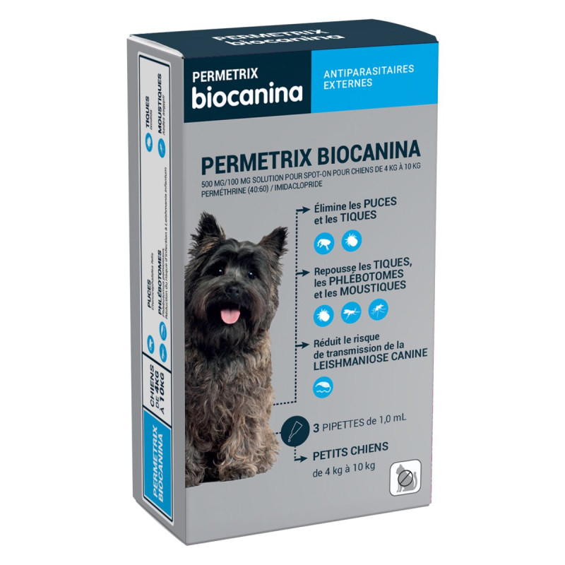  Biocanina Permetrix Petits Chiens (4kg à 10kg) - 3 pipettes de 1ml