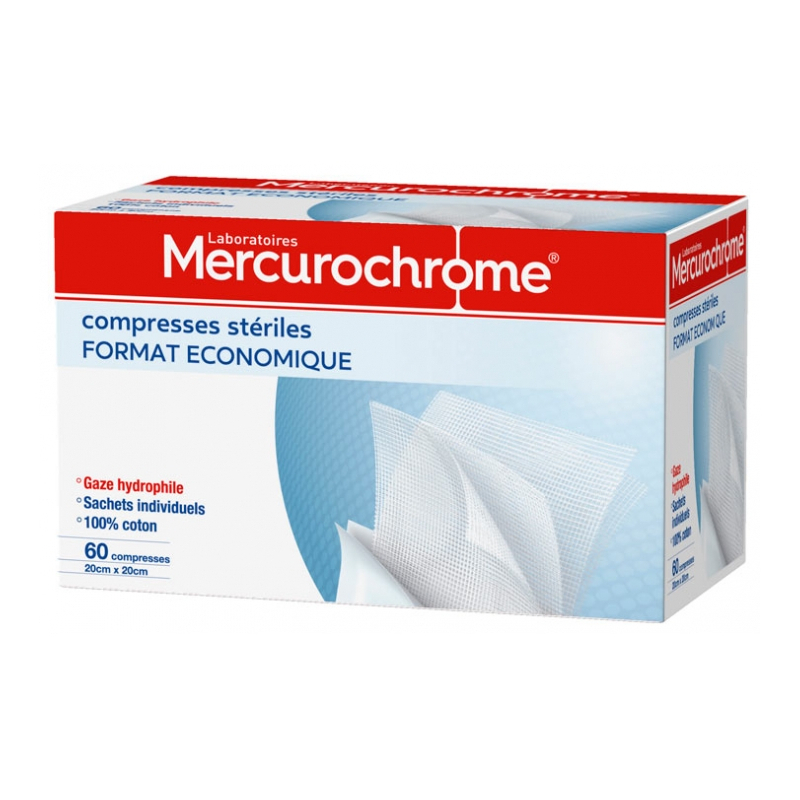 Mercurochrome Compresses Stériles Coton Format Économique - 60 unités 