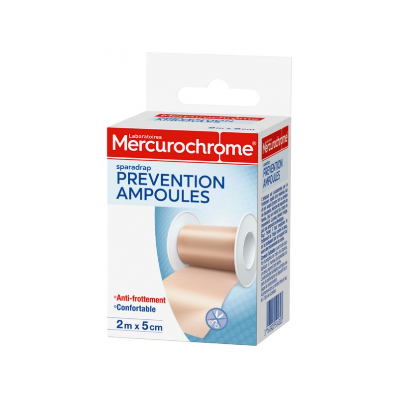 Mercurochrome Sparadrap Prévention Ampoules - 2 m x 5 cm 