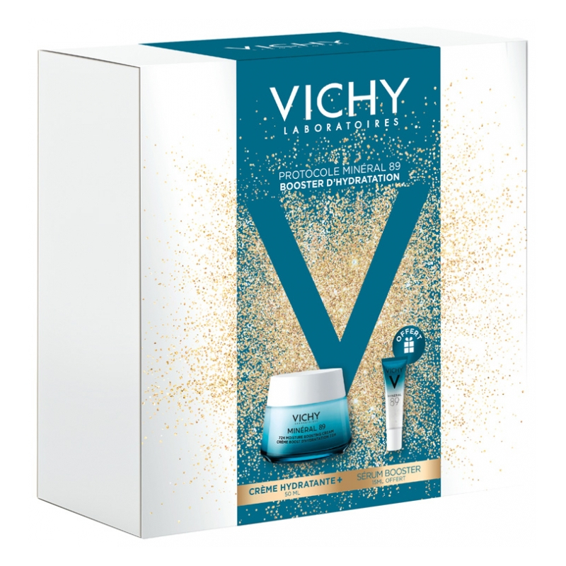 Vichy Minéral 89 Crème Boost d'Hydratation 72H 50 ml + Booster Quotidien Fortifiant et Repulpant 10 ml Offert