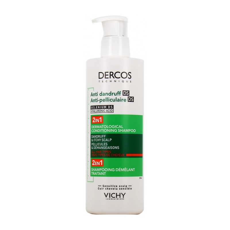 Vichy Dercos Shampoing Démêlant Traitant Anti-Pelliculaire Cuir Chevelu Sensible - 390 ml