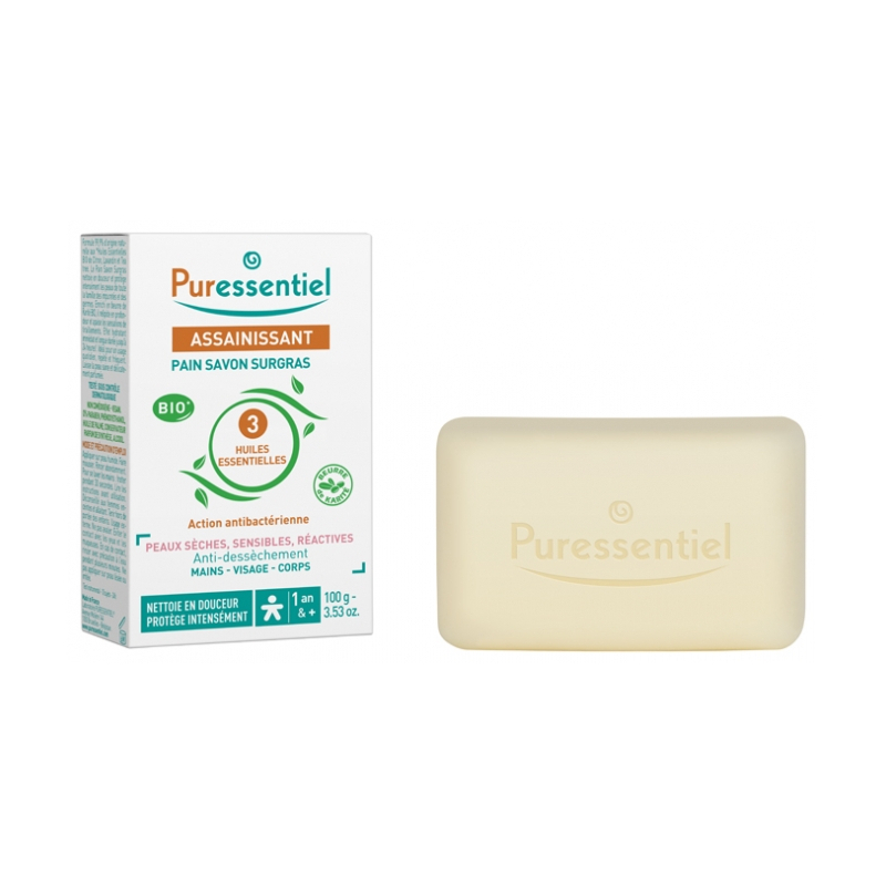 Puressentiel Assainissant Pain Savon Surgras aux 3 Huiles Essentielles - 100 g