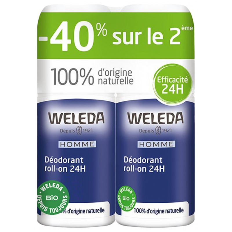 Weleda Déodorant Homme Roll-on 24H - Lot de 2 x 50 ml