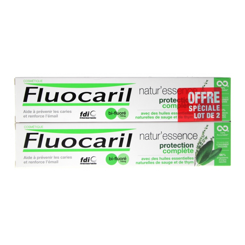 Fluocaril Natur'Essence Dentifrice Protection Complète Bi-Fluoré - Lot de 2 x 75 ml