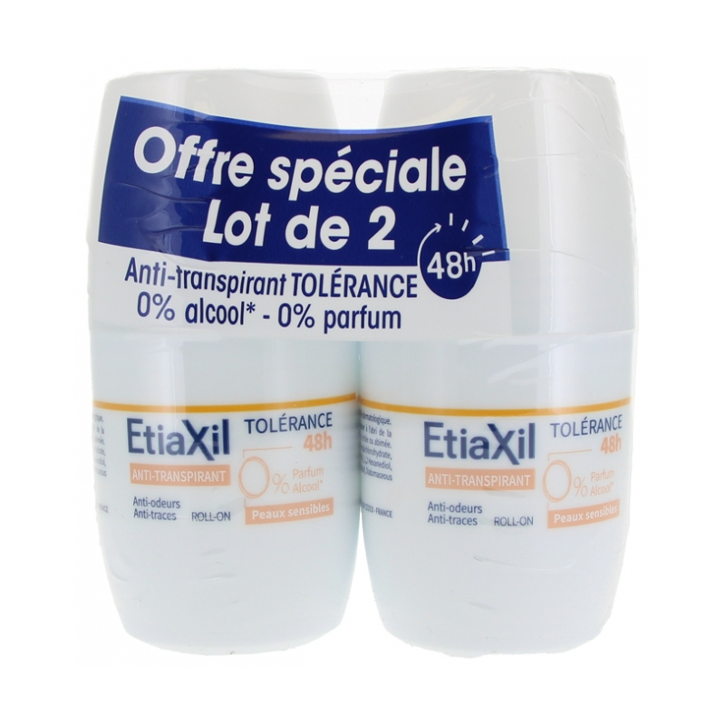 Etiaxil Anti-Transpirant Tolérance 48H Peaux Sensibles Roll-On - Lot de 2 x 50 ml