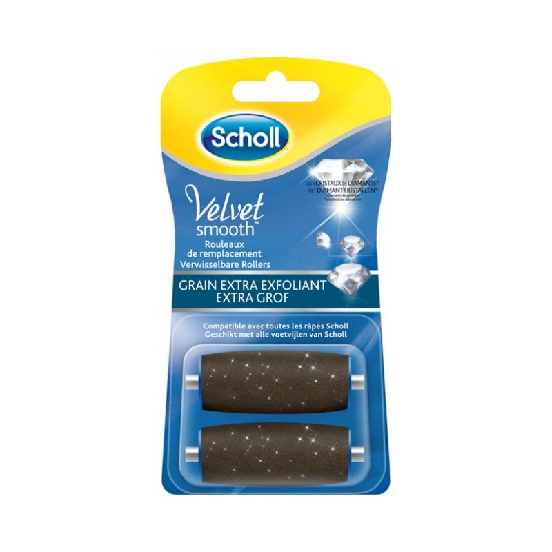 Scholl Velvet Smooth Express Pedi Cristaux de Diamants Grain Extra Exfoliant - 2 Rouleaux de Remplacement