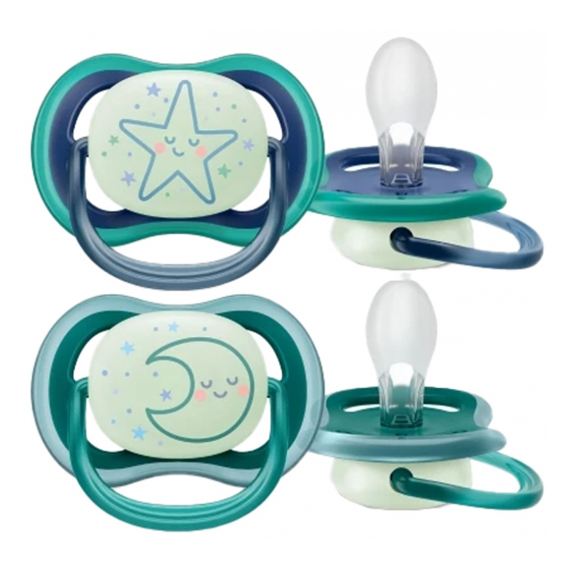 Avent Ultra Air Nighttime Sucettes Orthodontiques 6-18 Mois Couleur : Bleu - 2 unités